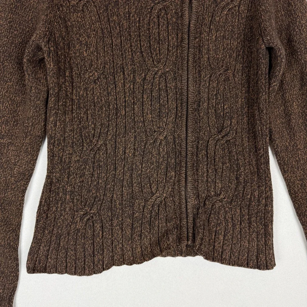 Valerie Stevens Sweater Womens Small Brown Full Zip Mock‎ Neck Cable Knit